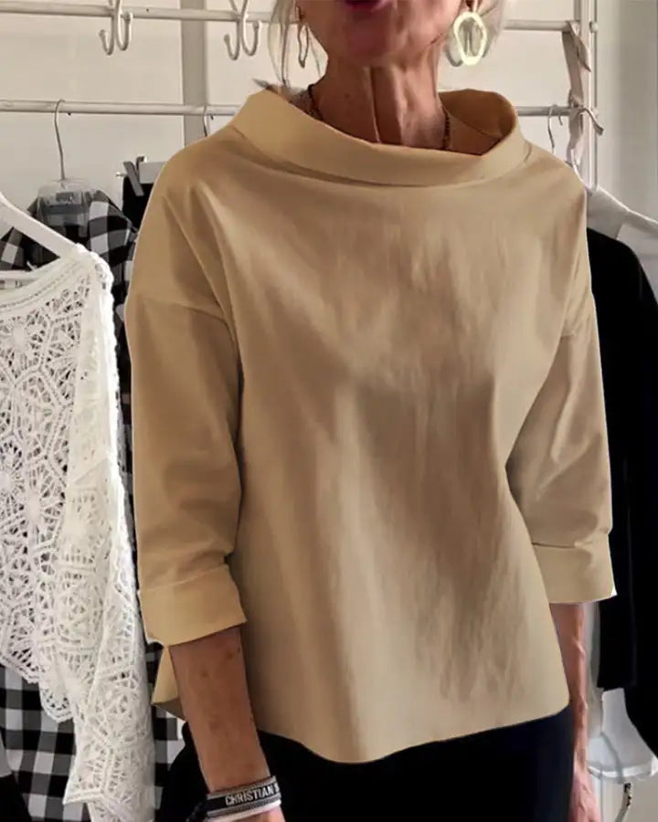 Damblus | Hög hals | Löst sittande | Långärmad topp | Damkläder-Eva Jonsson