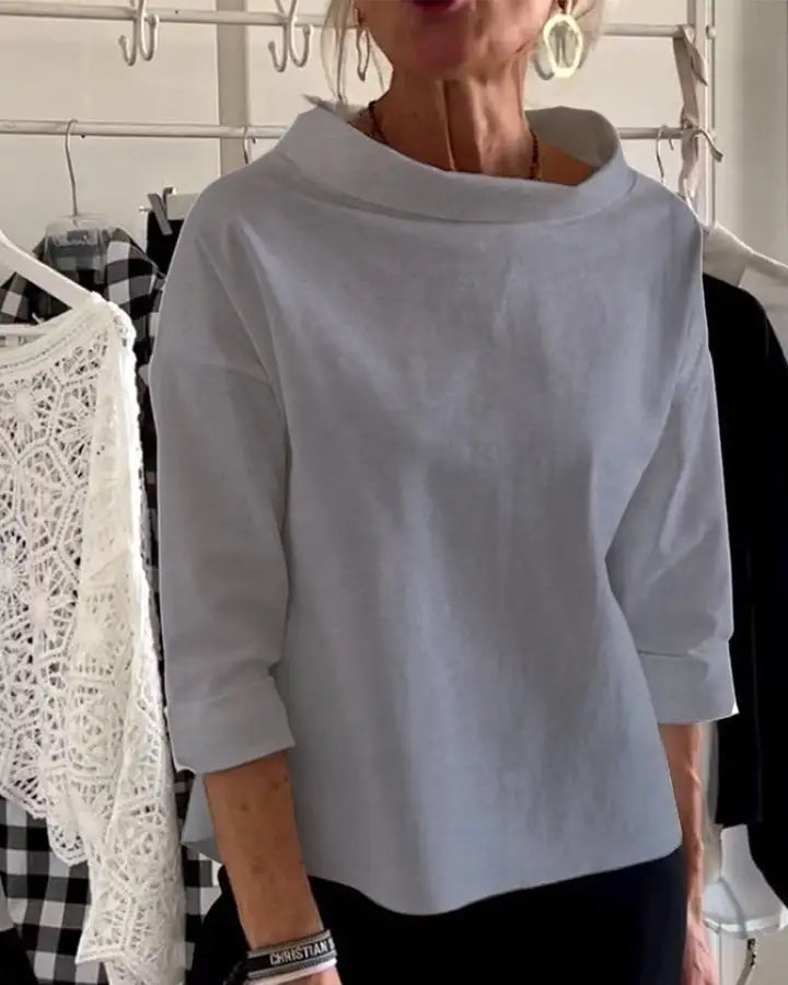Damblus | Hög hals | Löst sittande | Långärmad topp | Damkläder-Eva Jonsson