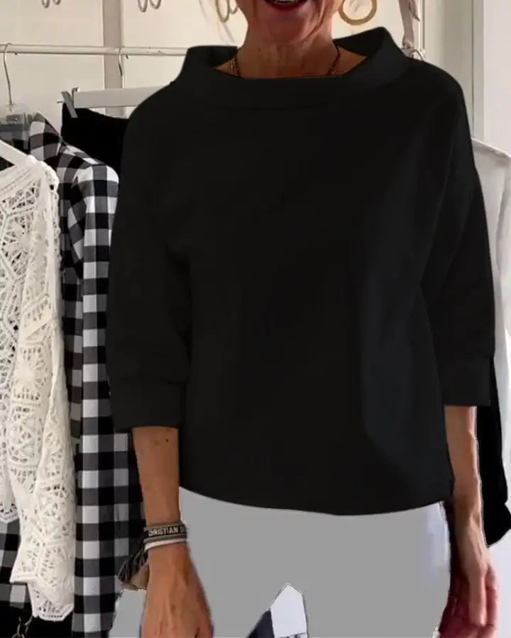 Damblus | Hög hals | Löst sittande | Långärmad topp | Damkläder-Eva Jonsson
