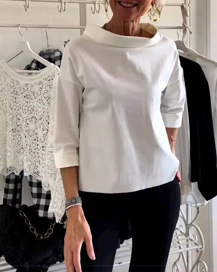 Damblus | Hög hals | Löst sittande | Långärmad topp | Damkläder-Eva Jonsson