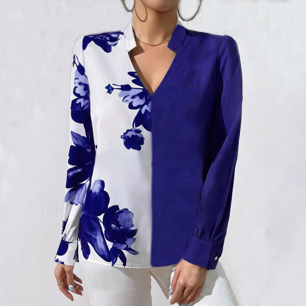 Damblus med Unikt Blommönster och Elegant V-Ringning Mirla-Eva Jonsson
