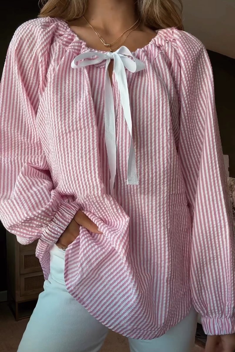 Damblus med elastisk halsringning och svart knytning Mirla-Eva Jonsson