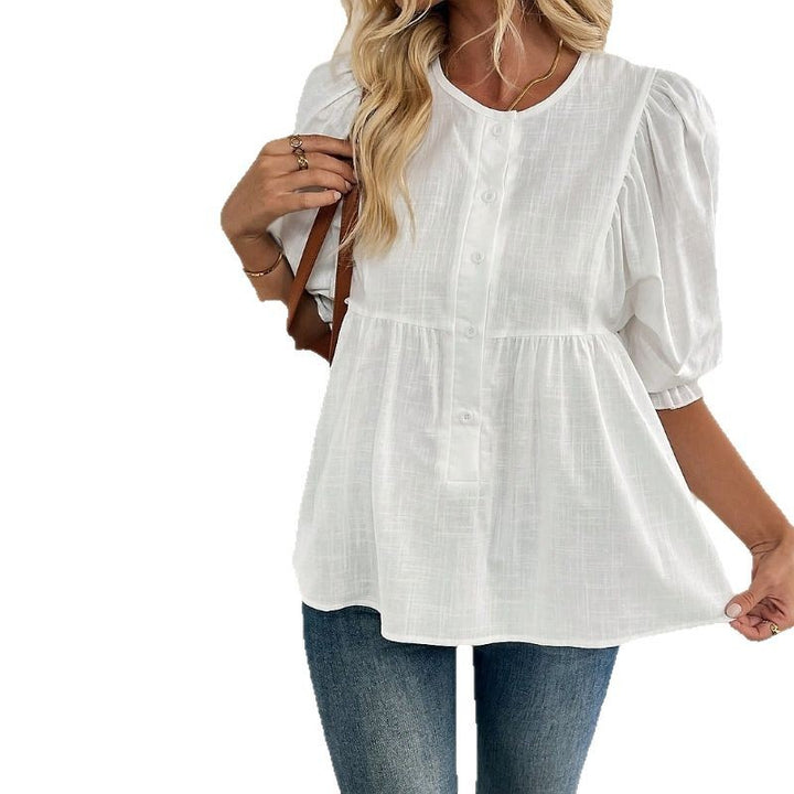 Damblus med elegant volang och knapppdetail Mirla-Eva Jonsson