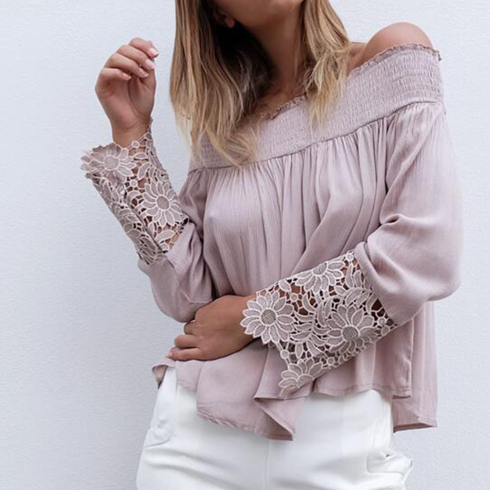 Damblus med off-shoulder-design och blommiga spetsärmar Mirla-Eva Jonsson