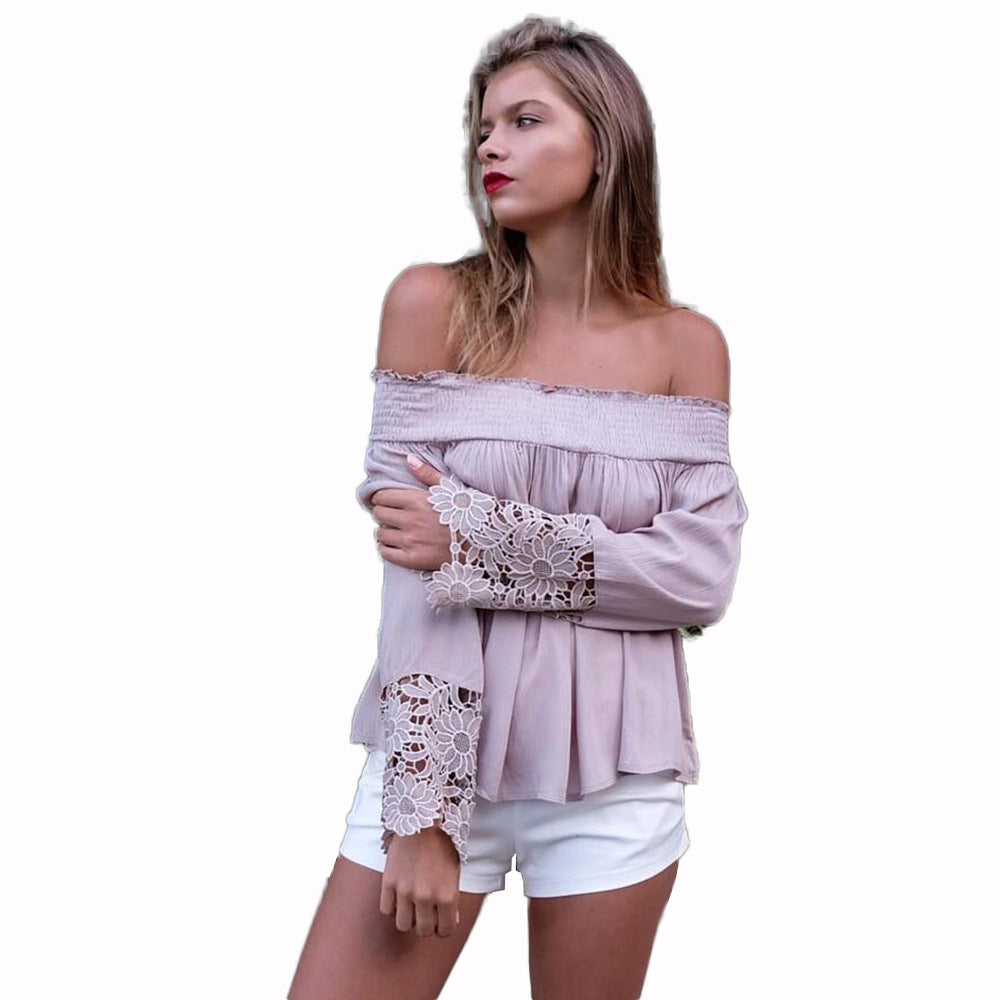 Damblus med off-shoulder-design och blommiga spetsärmar Mirla-Eva Jonsson