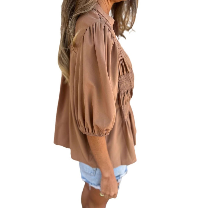 Damblus med rynkdetalj och knäppning Eva Jonsson-Eva Jonsson