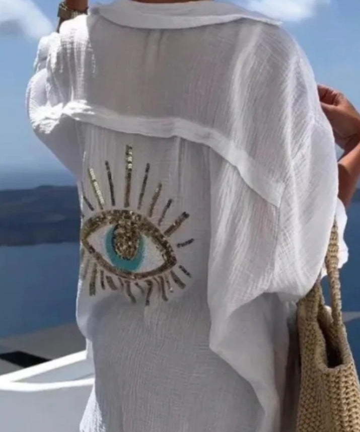 Damblus med unik öga-broderi Mirla-Eva Jonsson