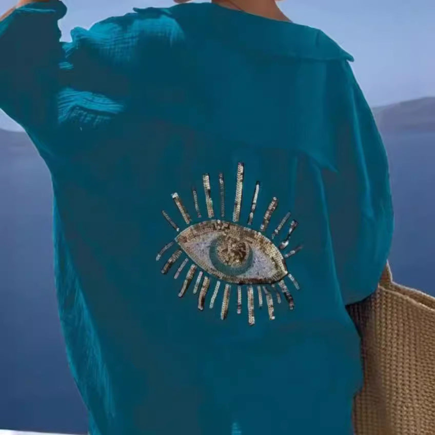 Damblus med unik öga-broderi Mirla-Eva Jonsson