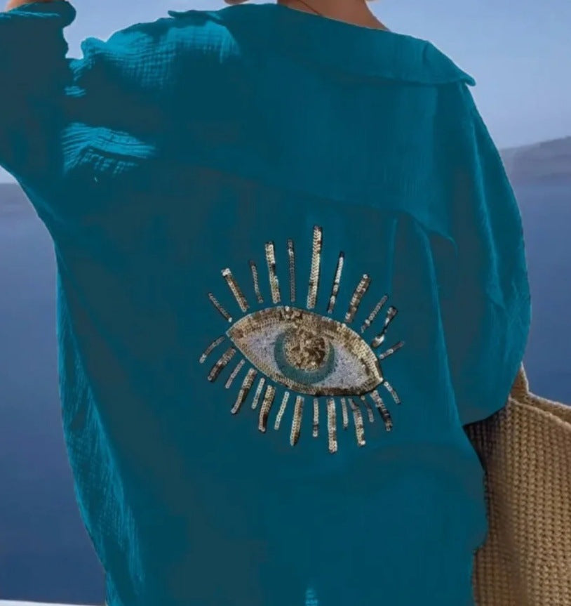 Damblus med unik öga-broderi Mirla-Eva Jonsson