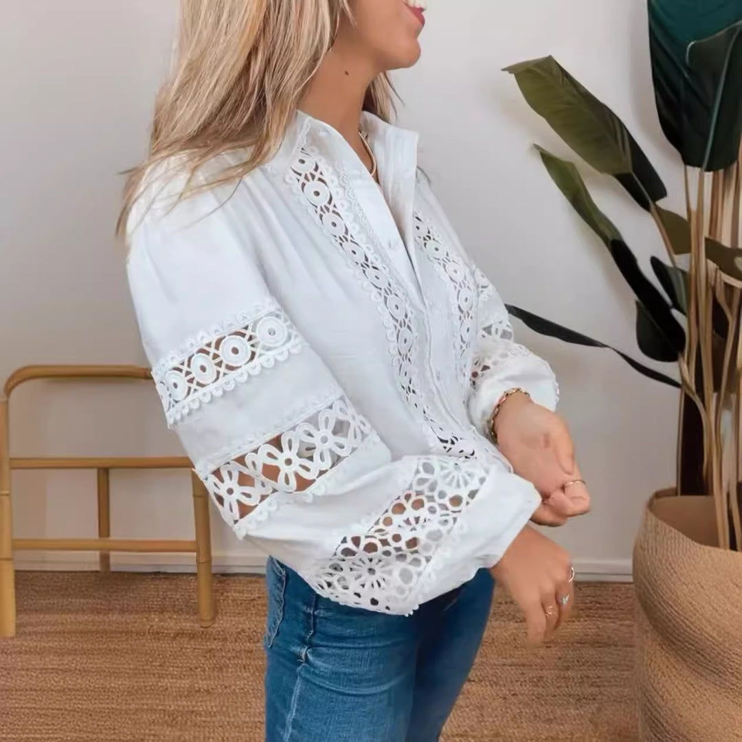 Damblus med utsökt virkning och öppenstickade detaljer Mirla-Eva Jonsson