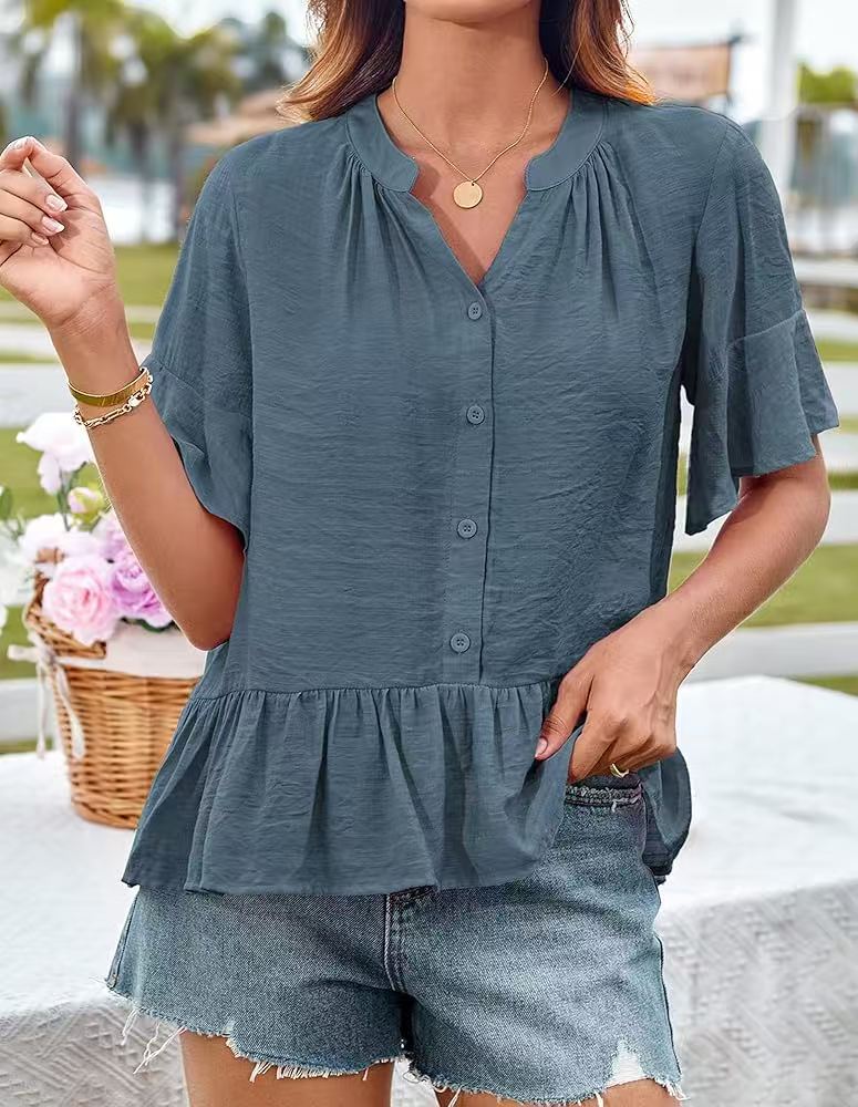 Damblus med volangdetalj och halv-långa ärmar Eva Jonsson-Eva Jonsson