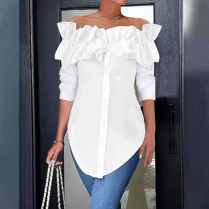 Damblus med volangdetaljer och off-shoulder passform Mirla-Eva Jonsson