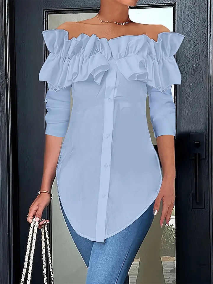 Damblus med volangdetaljer och off-shoulder passform Mirla-Eva Jonsson