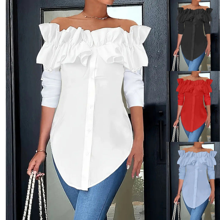 Damblus med volangdetaljer och off-shoulder passform Mirla-Eva Jonsson