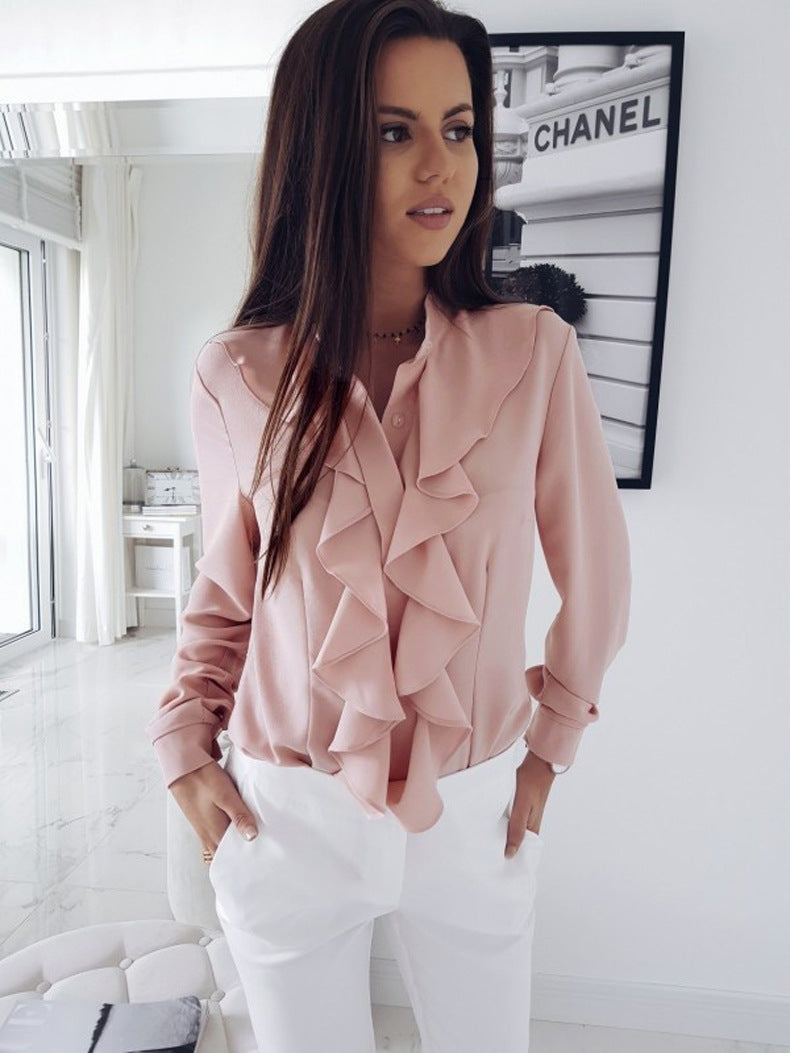 Damblusenshirt med detaljerad volangdesign och knapplist Eva Jonsson-Eva Jonsson
