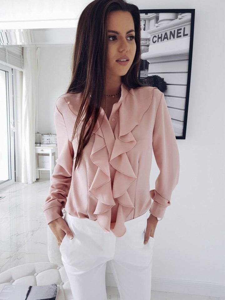 Damblusenshirt med detaljerad volangdesign och knapplist Eva Jonsson-Eva Jonsson