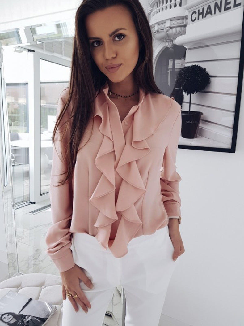 Damblusenshirt med detaljerad volangdesign och knapplist Eva Jonsson-Eva Jonsson
