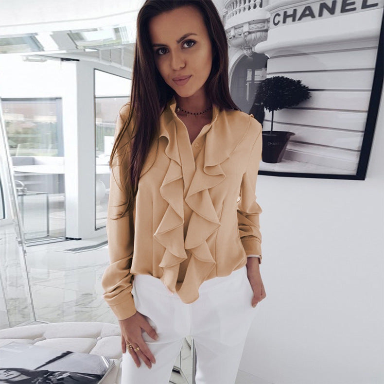 Damblusenshirt med detaljerad volangdesign och knapplist Eva Jonsson-Eva Jonsson