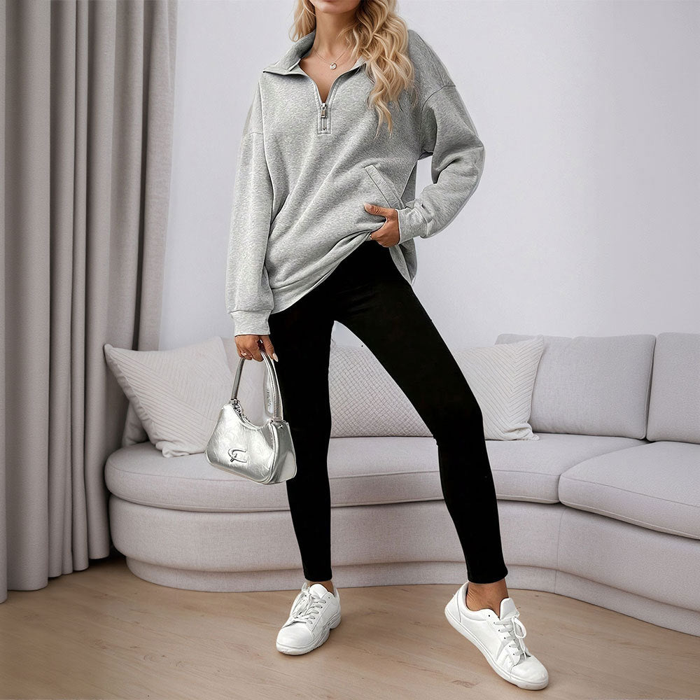 Damcasual sweatshirt med halv dragkedja och praktiska fickor Mirla-Eva Jonsson