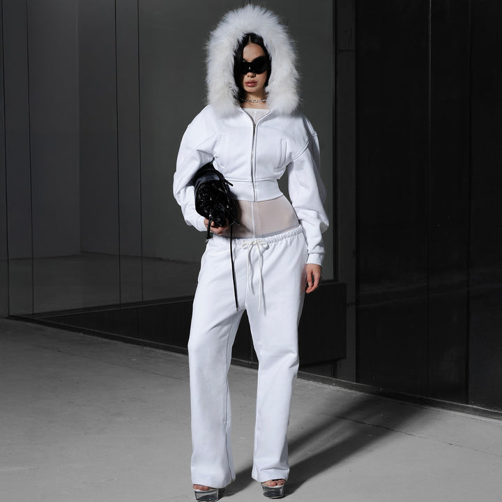 Damdens mode sweat-outfit med huva och konstpälsdetaljer Mirla-Eva Jonsson