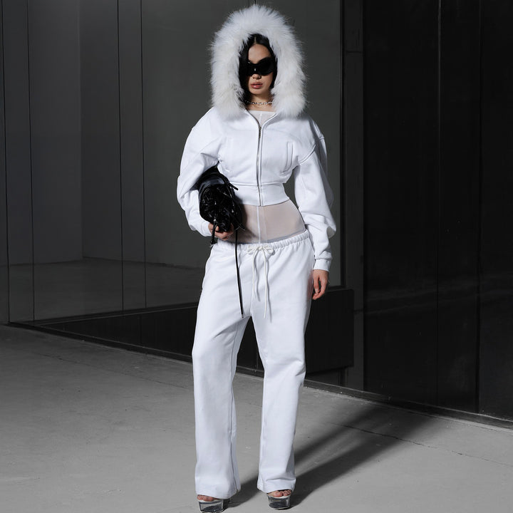 Damdens mode sweat-outfit med huva och konstpälsdetaljer Mirla-Eva Jonsson