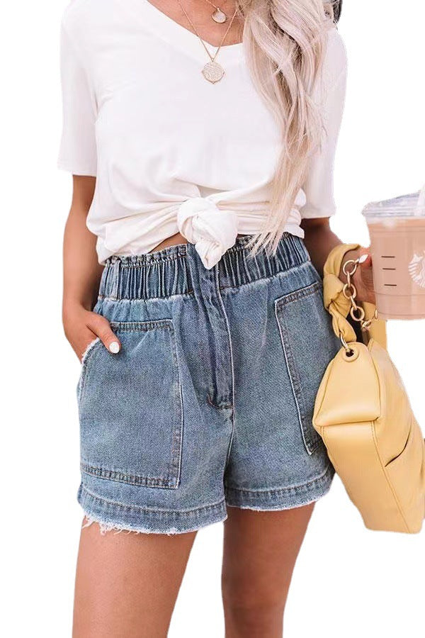 Damdesign-denimshorts med elastisk midja och praktiska fickor Mirla-Eva Jonsson
