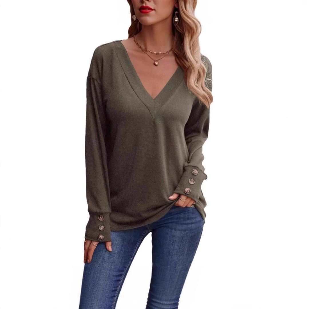Damdress casual V-hals tröja med speciella knappdetaljer Eva Jonsson-Eva Jonsson