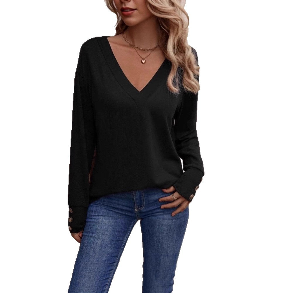 Damdress casual V-hals tröja med speciella knappdetaljer Eva Jonsson-Eva Jonsson