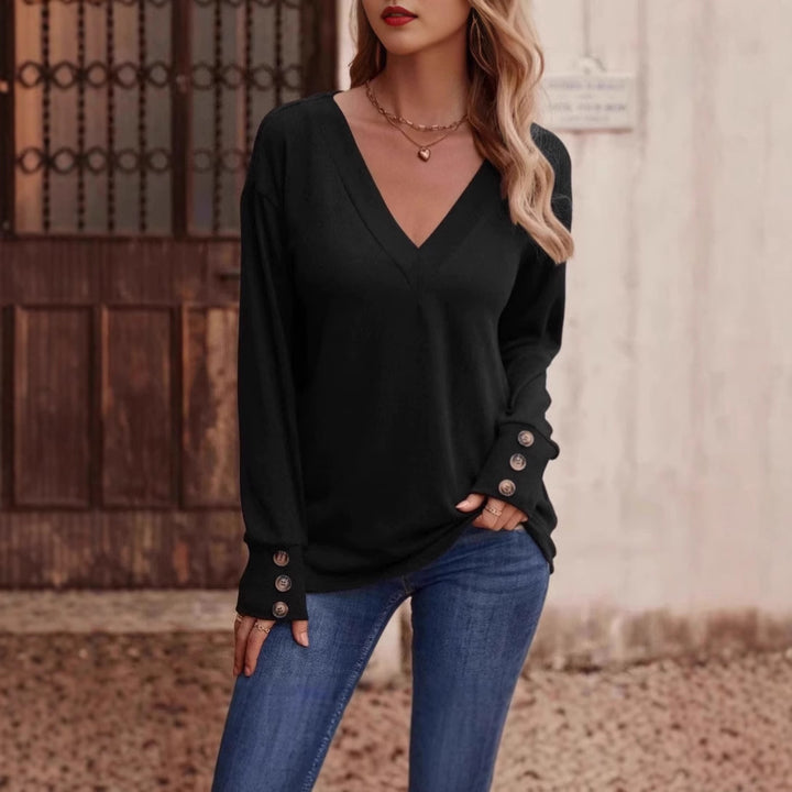 Damdress casual V-hals tröja med speciella knappdetaljer Eva Jonsson-Eva Jonsson