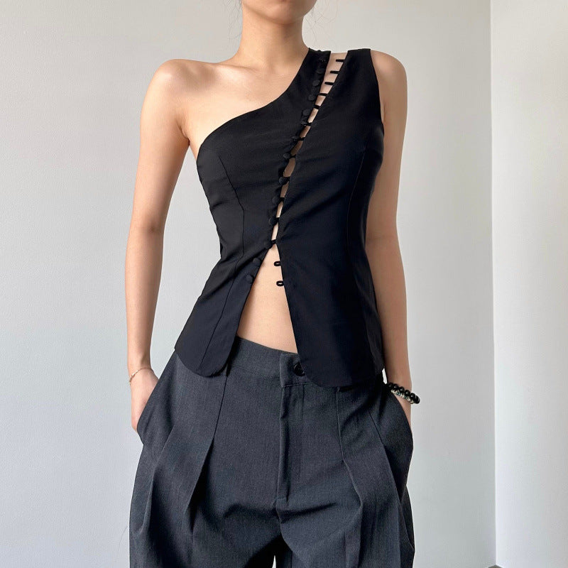 Dame Asymmetrisk Blusenshirt med knappdetaljer Mirla-Eva Jonsson