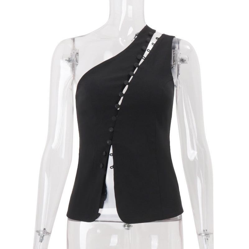 Dame Asymmetrisk Blusenshirt med knappdetaljer Mirla-Eva Jonsson