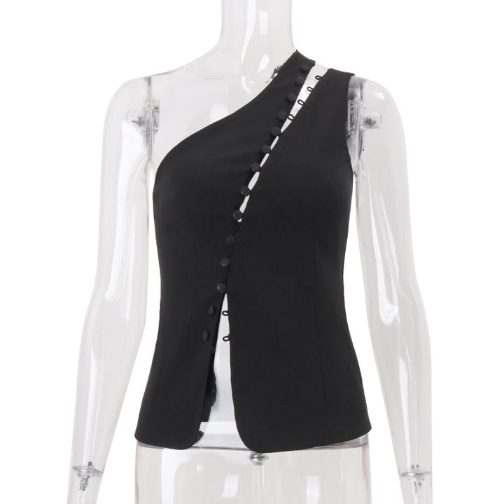 Dame Asymmetrisk Blusenshirt med knappdetaljer Mirla-Eva Jonsson