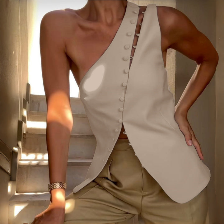 Dame Asymmetrisk Blusenshirt med knappdetaljer Mirla-Eva Jonsson
