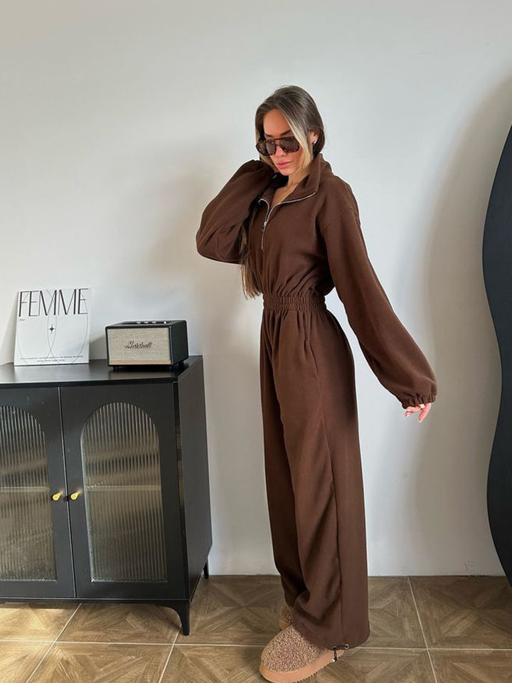 Dame Avslappnad Fleece-Joggingdräkt med Ståkrage Mirla-Eva Jonsson