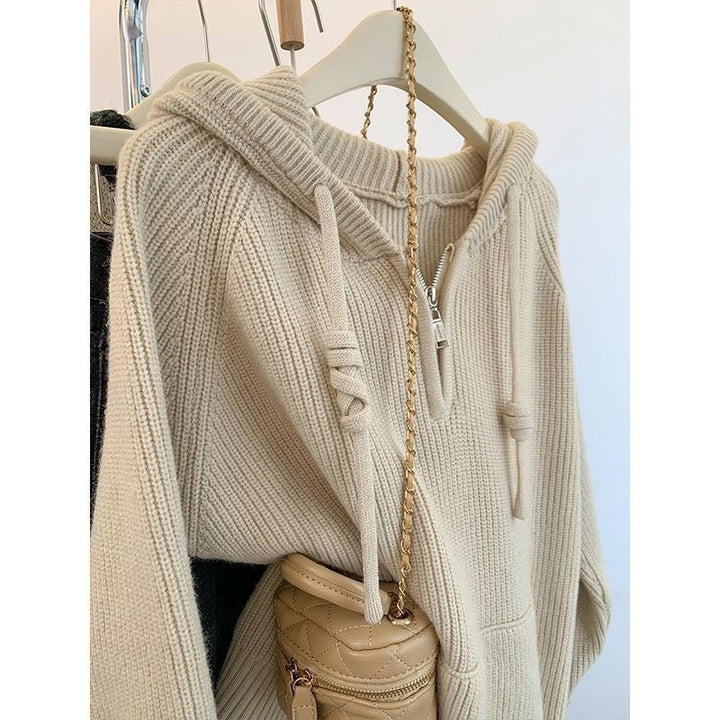 Dame Avslappnad Hoodie med Strukturerad Ribbdesign och Sensuell Dragkedja Mirla-Eva Jonsson