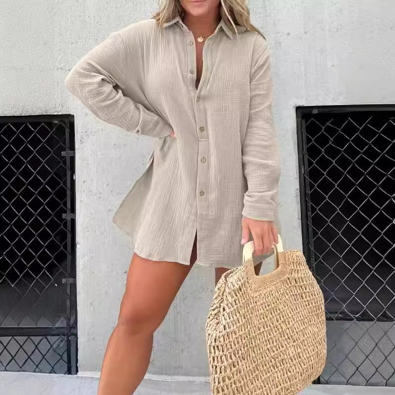 Dame Avslappnad Krepp-Blus och Shorts-Set med Justerbart Bälte Mirla-Eva Jonsson