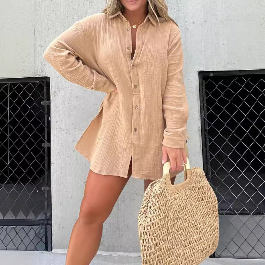 Dame Avslappnad Krepp-Blus och Shorts-Set med Justerbart Bälte Mirla-Eva Jonsson