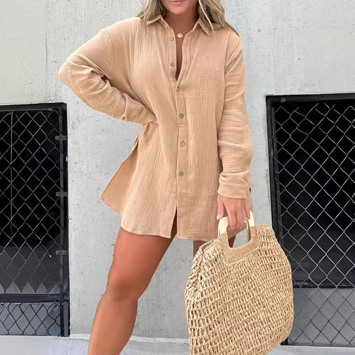 Dame Avslappnad Krepp-Blus och Shorts-Set med Justerbart Bälte Mirla-Eva Jonsson