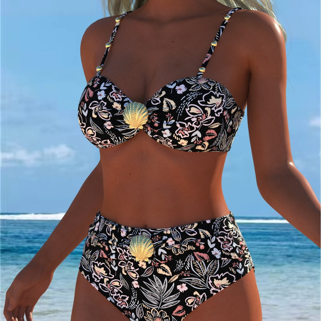 Dame Balconette-bikini med hög midje-snitt och dekorativt snäckdetalj Mirla-Eva Jonsson