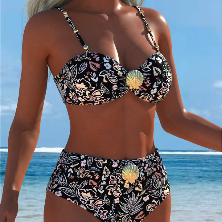 Dame Balconette-bikini med hög midje-snitt och dekorativt snäckdetalj Mirla-Eva Jonsson
