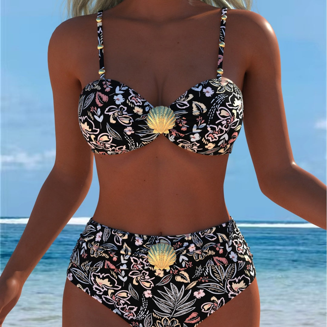 Dame Balconette-bikini med hög midje-snitt och dekorativt snäckdetalj Mirla-Eva Jonsson