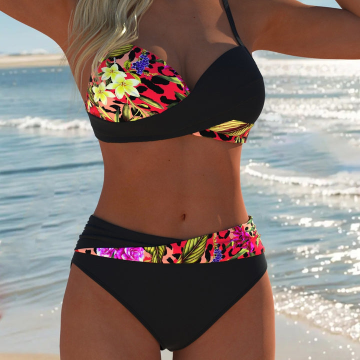 Dame Balconette-bikini med trendig palmtryck och elegant ringdetaljering Mirla-Eva Jonsson