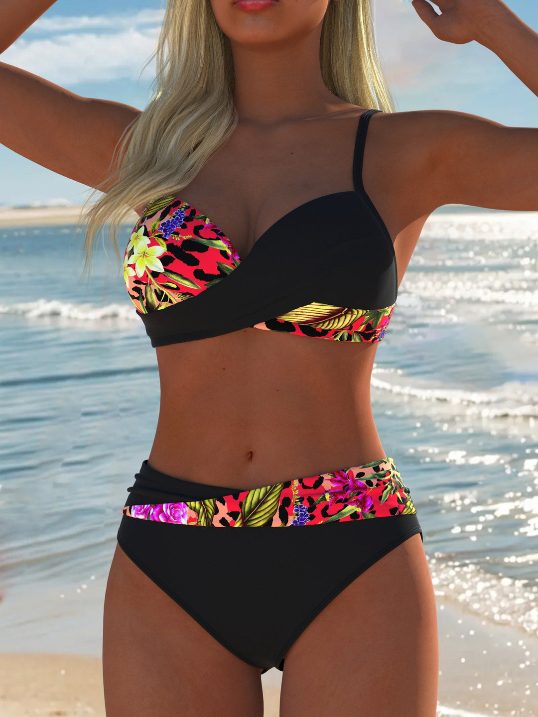 Dame Balconette-bikini med trendig palmtryck och elegant ringdetaljering Mirla-Eva Jonsson