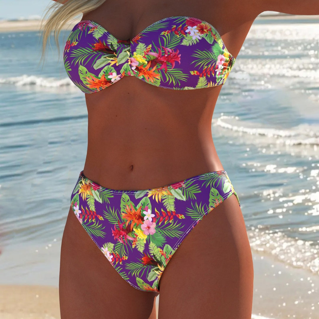 Dame Bandeau Bikini Set med blommigt mönster och hög midja Mirla-Eva Jonsson