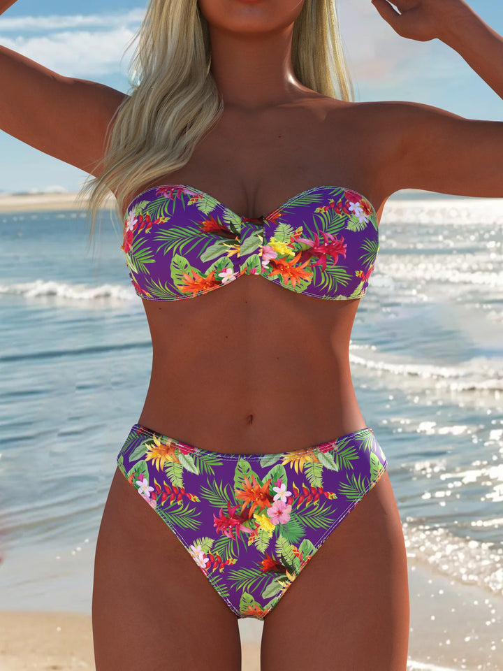 Dame Bandeau Bikini Set med blommigt mönster och hög midja Mirla-Eva Jonsson