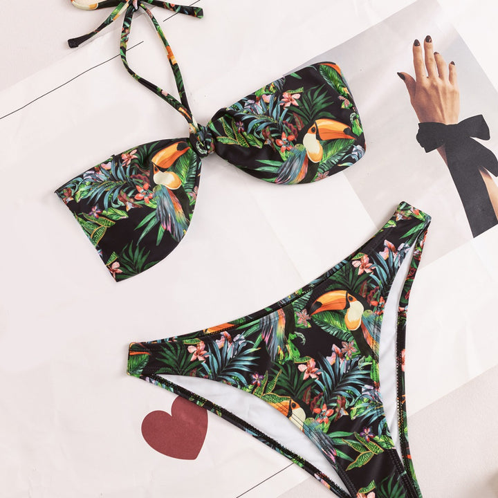 Dame Bandeau-Bikini med tropiskt blommönster Mirla-Eva Jonsson