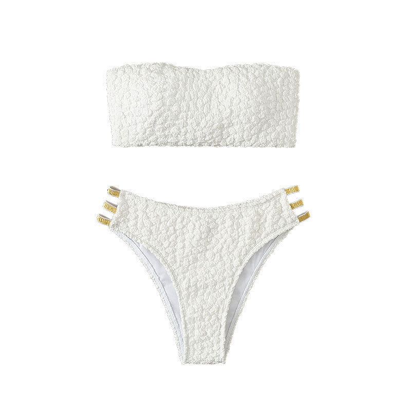 Dame Bandeau-bikini med dekorativa remmar och strukturerad överdel Mirla-Eva Jonsson
