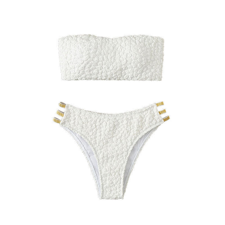 Dame Bandeau-bikini med dekorativa remmar och strukturerad överdel Mirla-Eva Jonsson