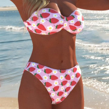 Dame Bandeau-bikini med höga byxor och färggdruckt tryck-Eva Jonsson