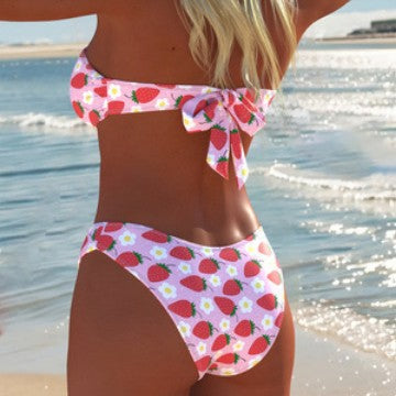Dame Bandeau-bikini med höga byxor och färggdruckt tryck-Eva Jonsson